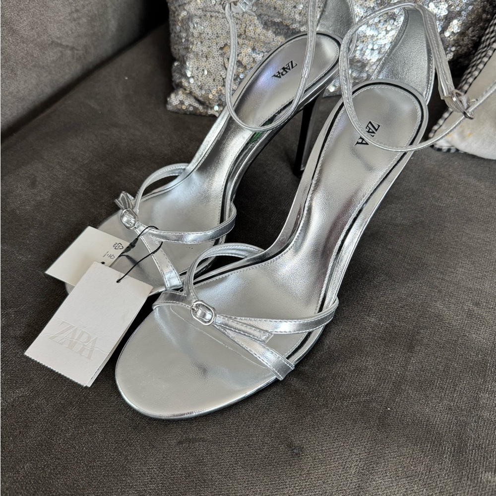 Zara Metallic Silver Heels
